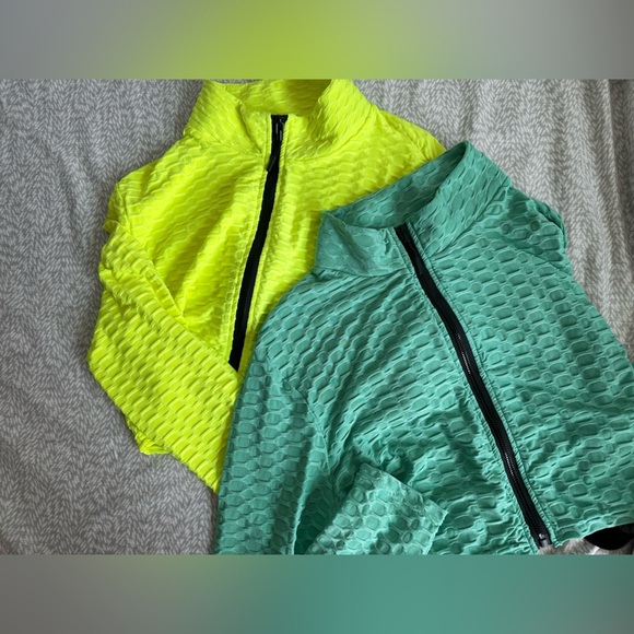 Neon Yellow and Teal Textured Zip-Up Crop Jackets Pack of Two - Picture 2 of 3